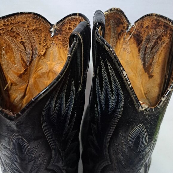 Vtg Justin 9302 Sea Turtle print Boots White Label Pre-Ban Black Western Cowboy - Picture 13 of 16